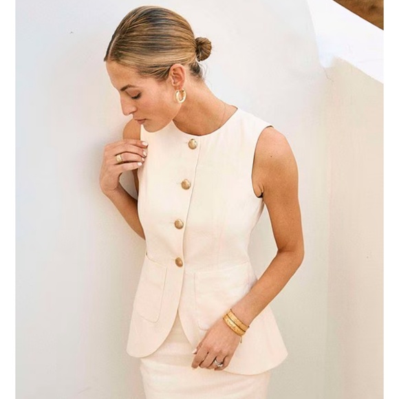 Antonio Melani x M.G. Style Sophia Linen Blend Gold Shell Patch Pocket vest - Picture 1 of 3